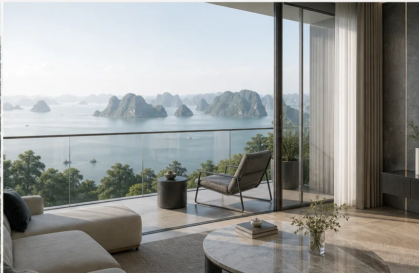 Không gian căn hộ nhìn ra vịnh Hạ Long