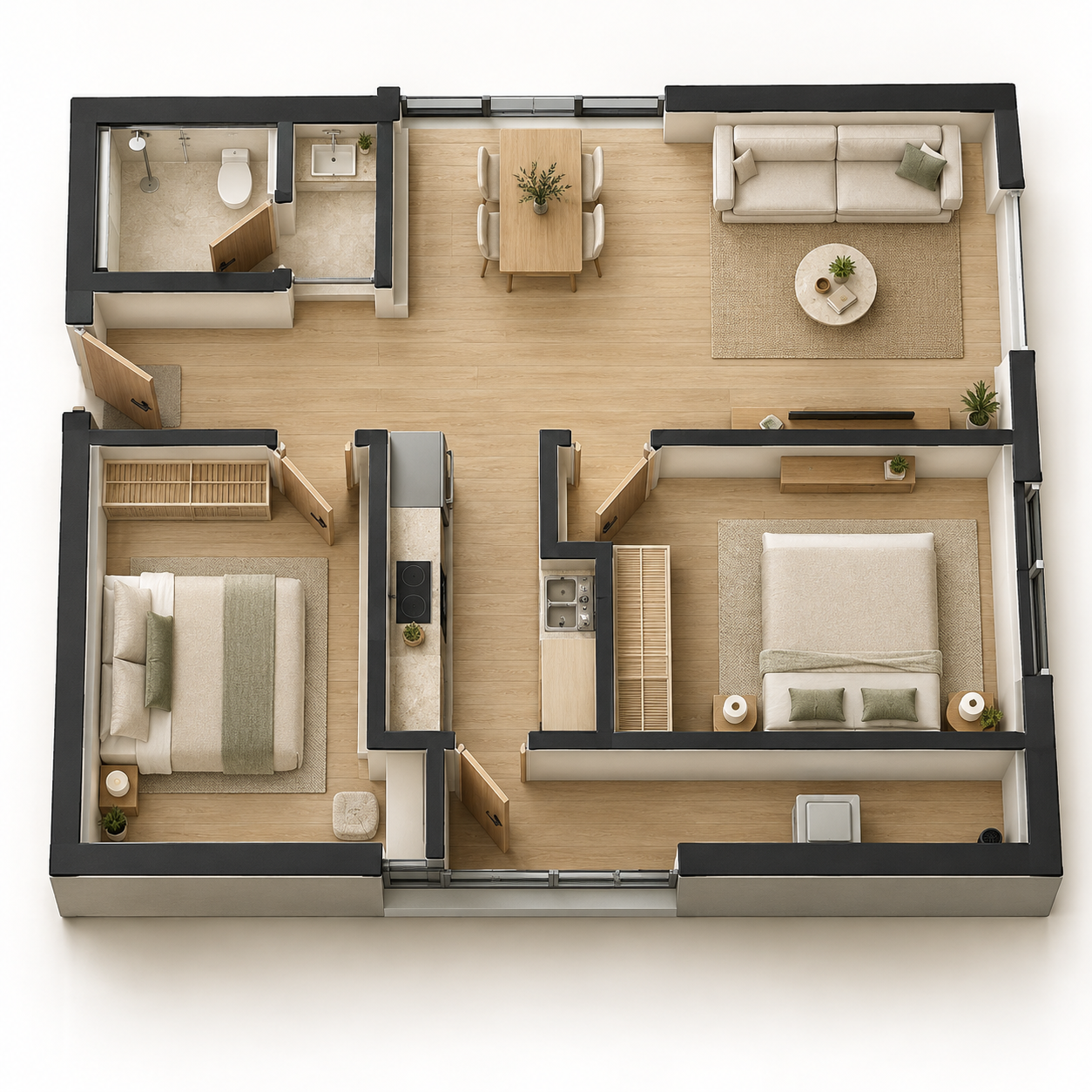 Phối cảnh 3D minh họa căn B.01.18 từ mặt bằng 2D