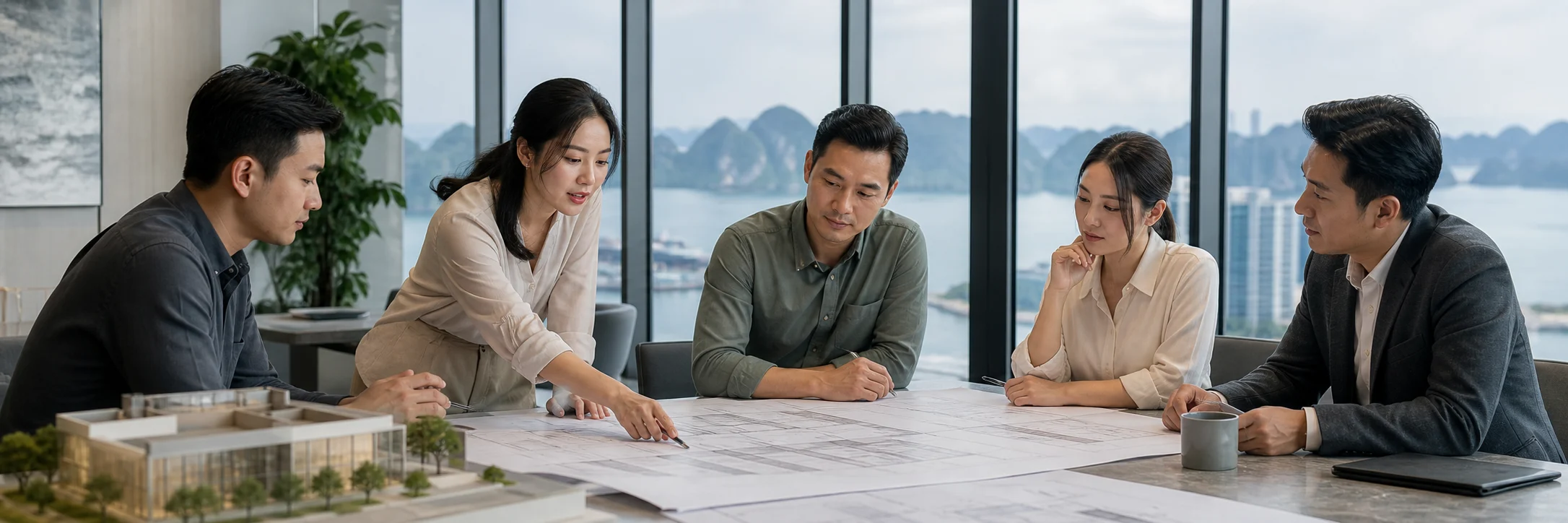 Đội ngũ sáng lập và tư vấn HCG Property cùng trao đổi về một dự án tại Bãi Cháy